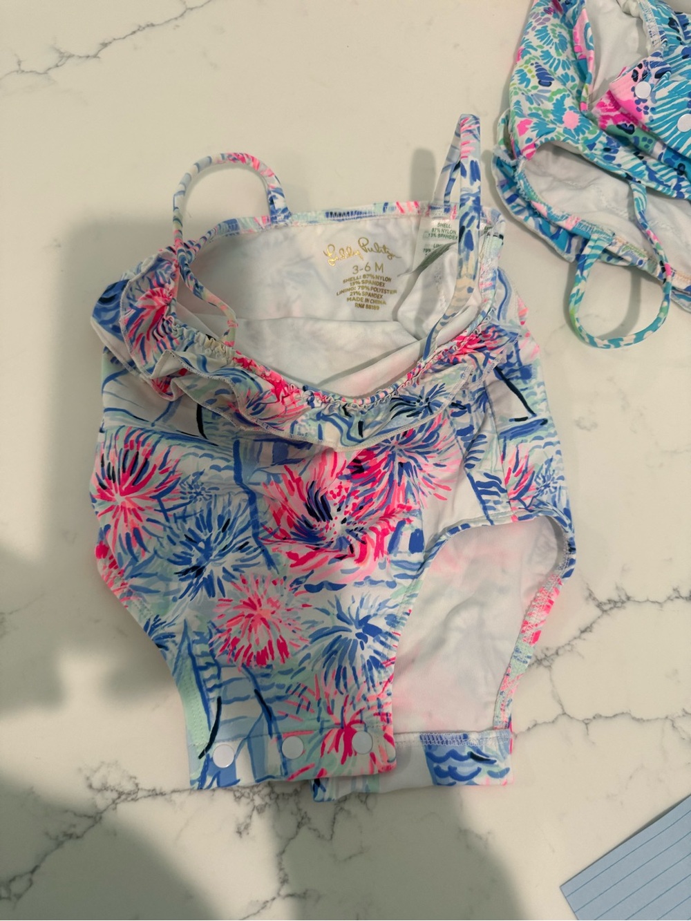Lilly Pulitzer Swim Suit 3-6 month- Bright Pink, Blue, Red, White patriotic - Picture 5 of 5